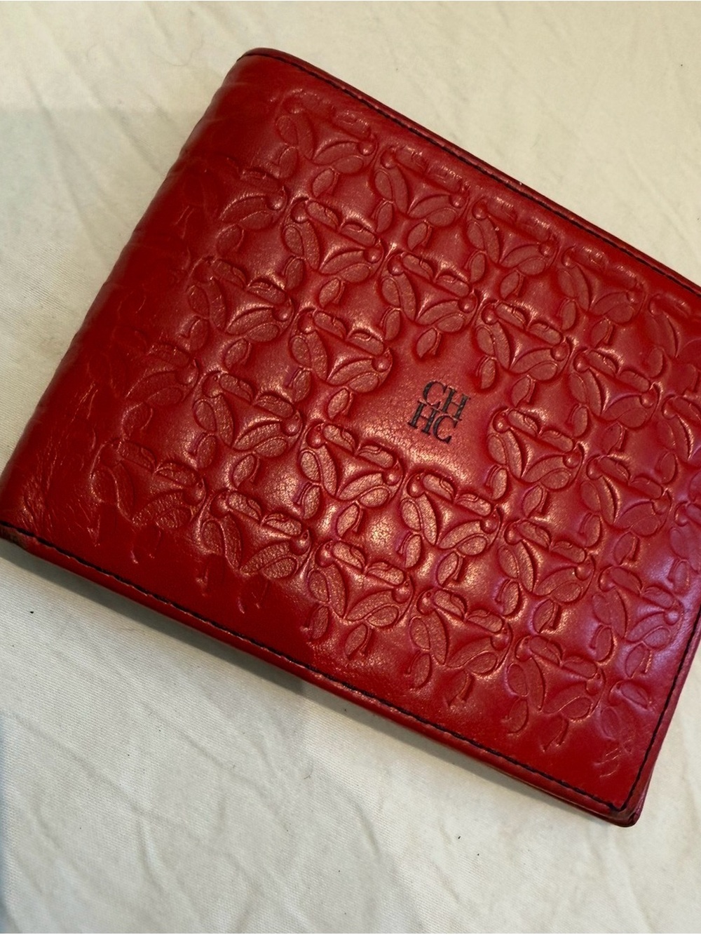 Carolina Herrera Red Embossed Leather Bifold Wallet